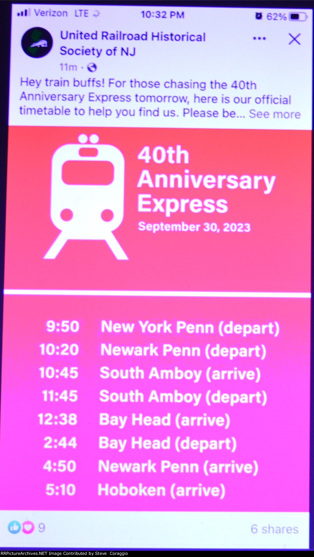 Intinerrary of NJ Transit 40Th Anniversary Express